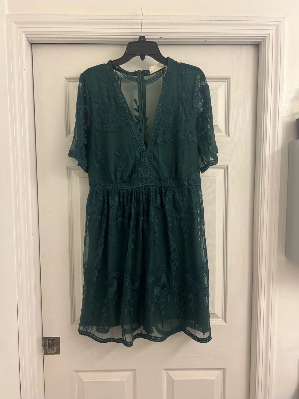 Deep Green Lace V-Neck Mini Dress